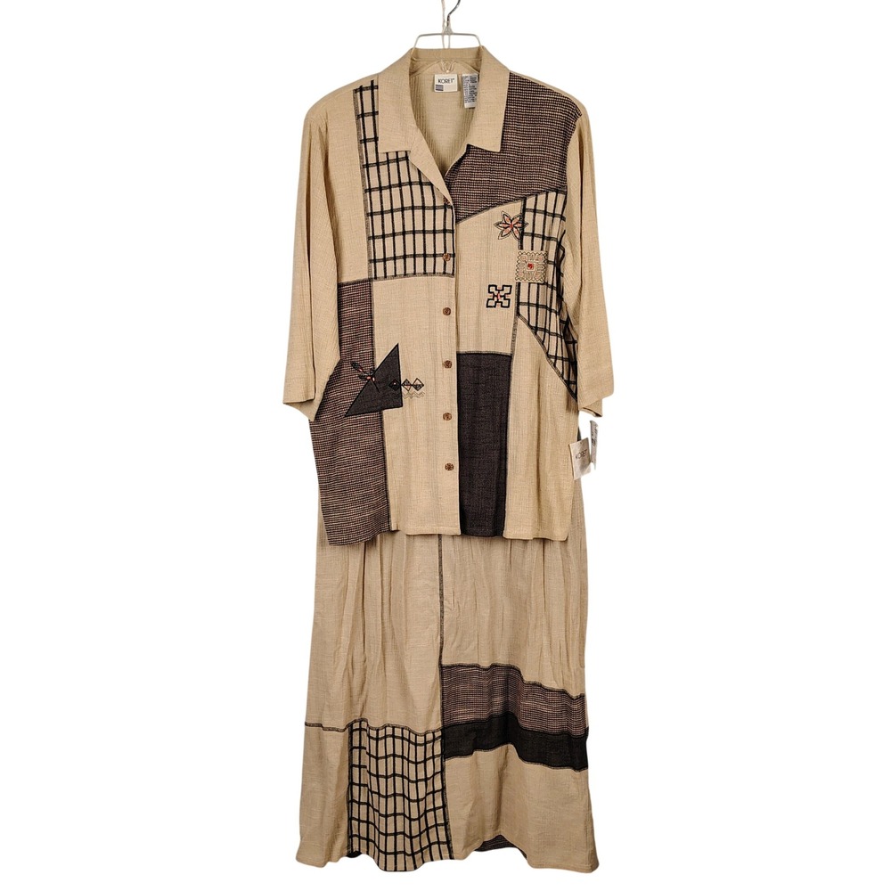 NWT Koret Womens XL Casablanca Skirt Set Natural Patchwork Art to Wear Boho